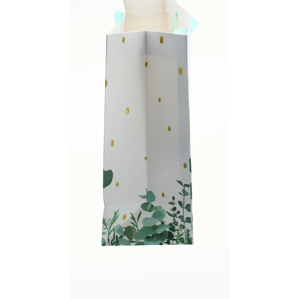 Hello Baby Large Gift Bag Gold Glitter FloralWhite Teal 16.5‎ in x 12.5 in